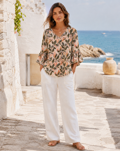 LEAF PRINT RELAXED SLEEVE BLOUSE