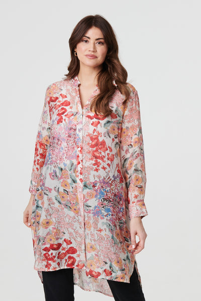 Floral Long Sleeve Tunic Shirt in MULTIPINK [PK-8]