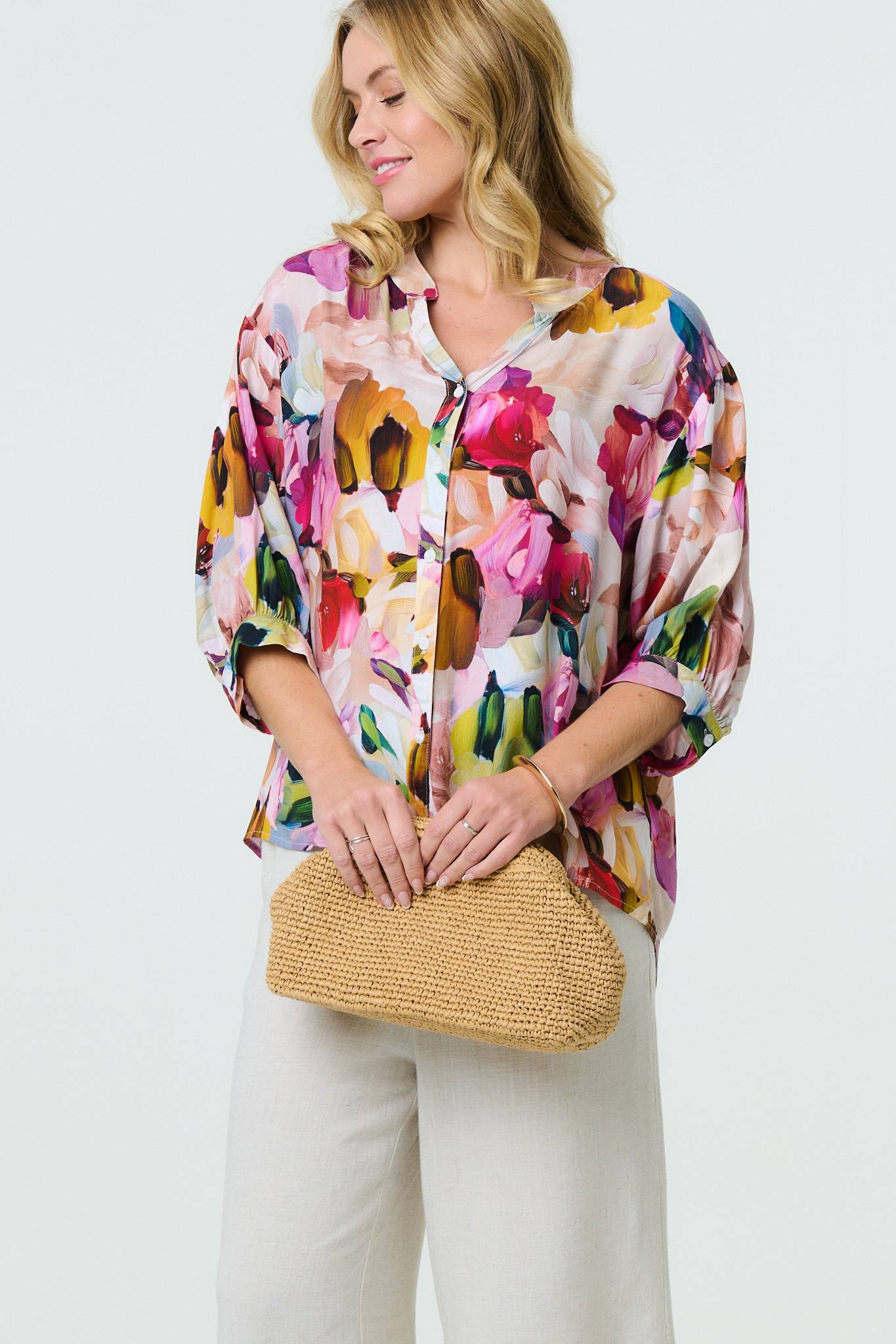 MULTI PINK ABSTRACT PRINT TOP [PK-8]