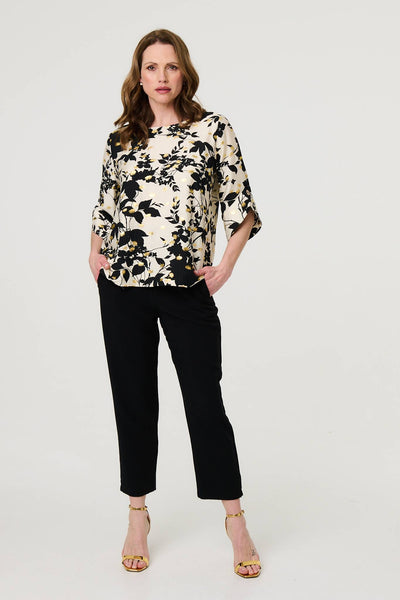 Metallic Leaf Print 3/4 Sleeve Blouse in IVORY [PK-8]