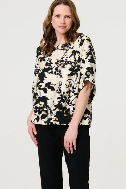 Metallic Leaf Print 3/4 Sleeve Blouse in IVORY [PK-8]