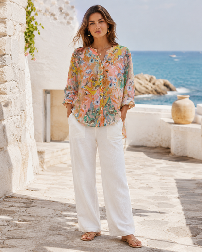 PRINTED BUTTON BACK 3/4 BLOUSE [PK-8]