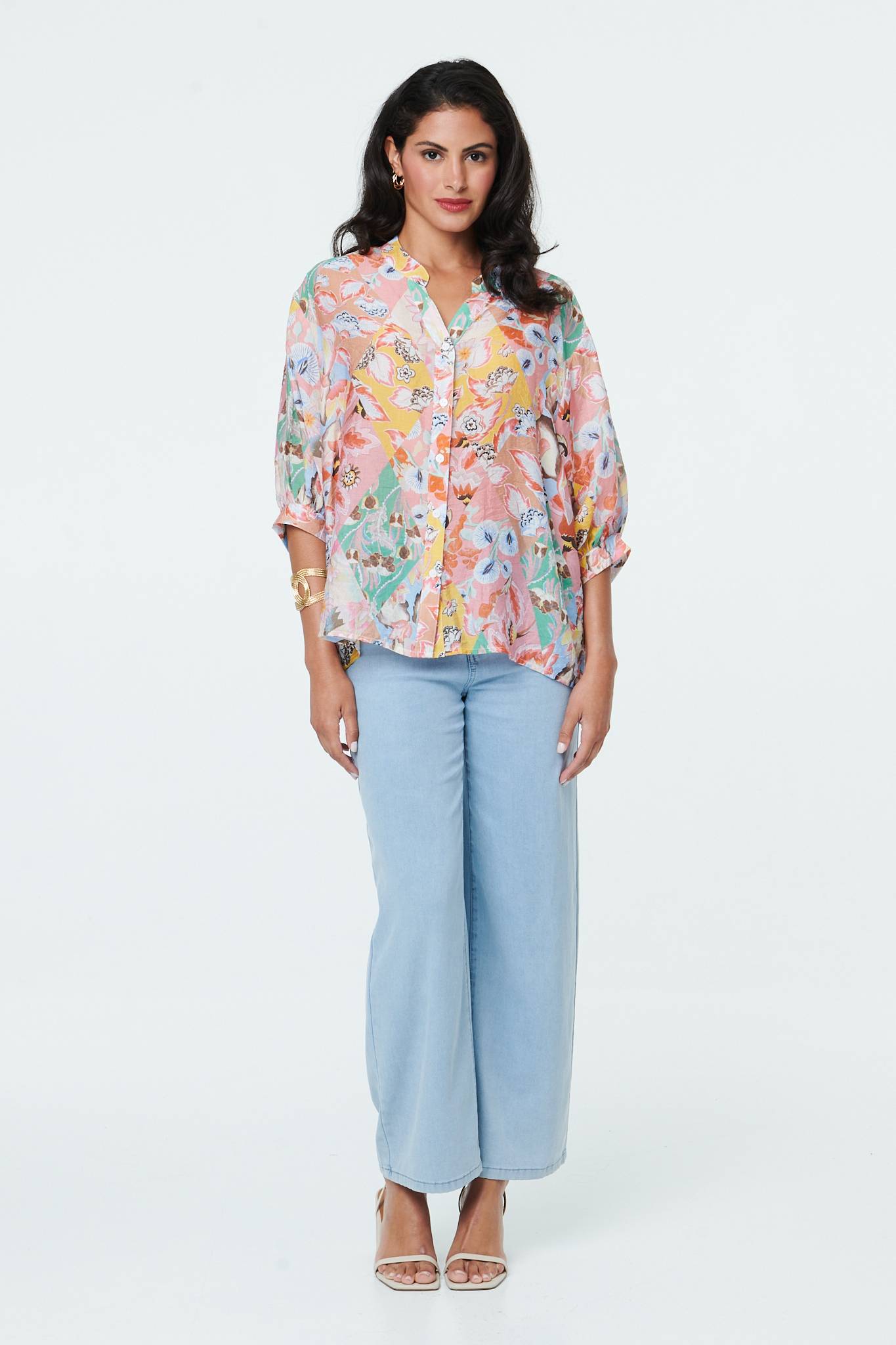 PRINTED BUTTON BACK 3/4 BLOUSE [PK-8]