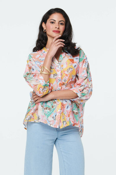 PRINTED BUTTON BACK 3/4 BLOUSE [PK-8]