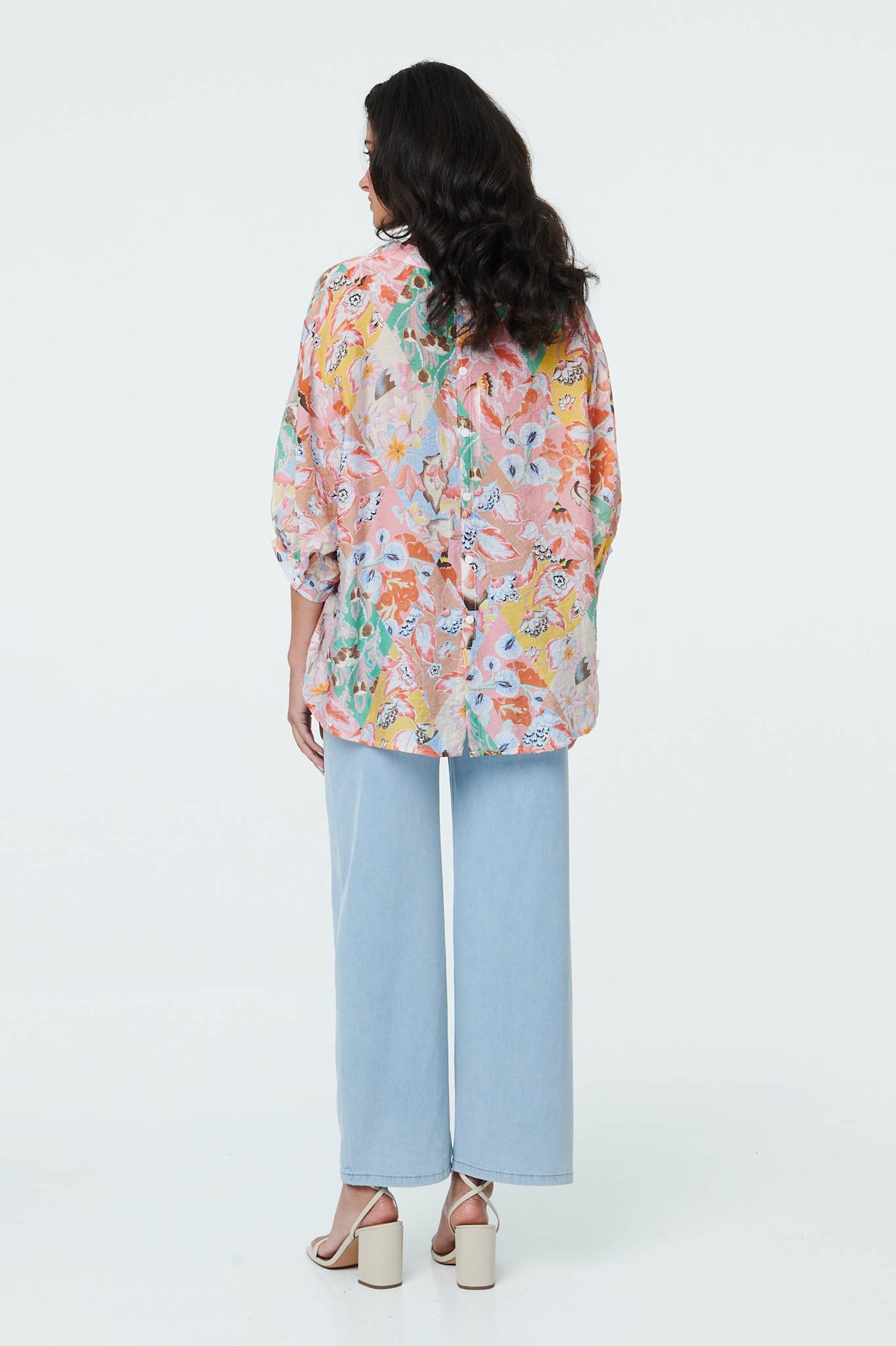 PRINTED BUTTON BACK 3/4 BLOUSE [PK-8]
