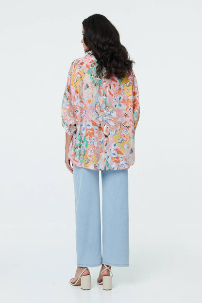 PRINTED BUTTON BACK 3/4 BLOUSE [PK-8]