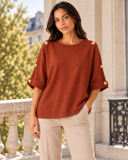 GOLD BUTTON FOLDED SLEEVE JUMPER