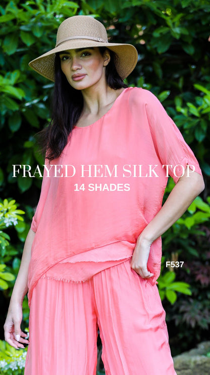 FRAYED HEM SILK TOP