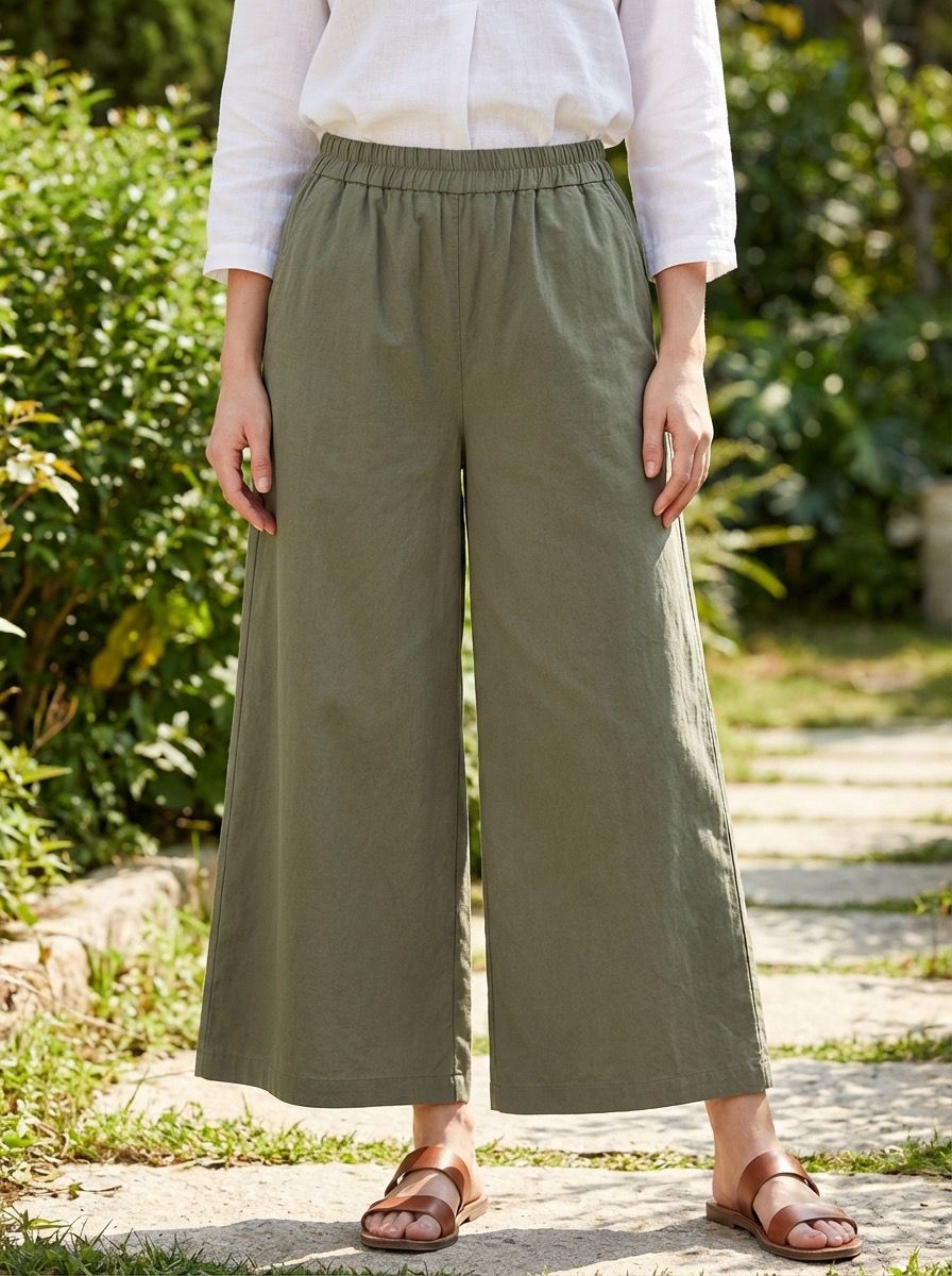 ELASTICATED WAIST BARREL WIDE LEG TROUSERS