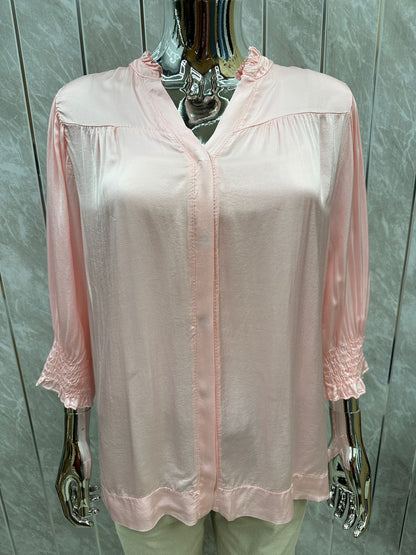 SATIN V-NECK BUTTON THROUGH TOP