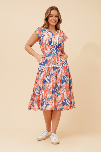 ABSTRACT LACE CAP SLEEVE MIDI DRESS [PK-8]