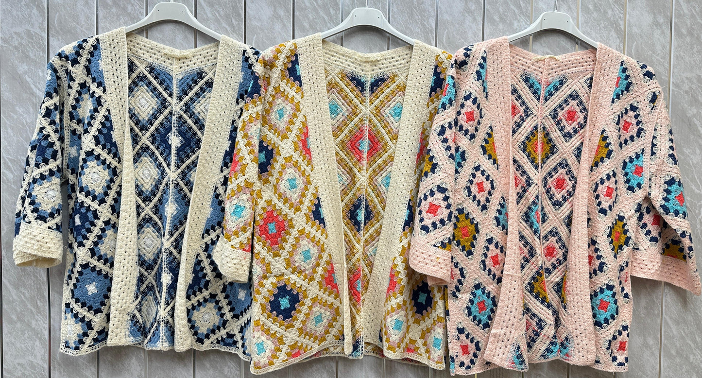 MULTI COLOUR OPEN FRONT CROCHET CARDIGAN