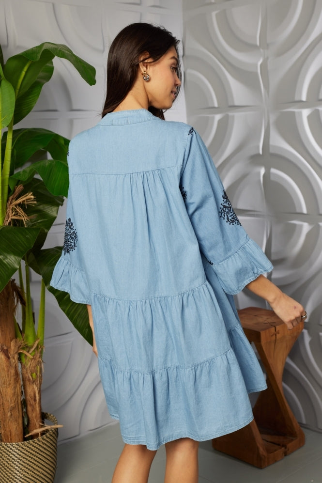 Embossed Tencel Tiered Tunic Dress