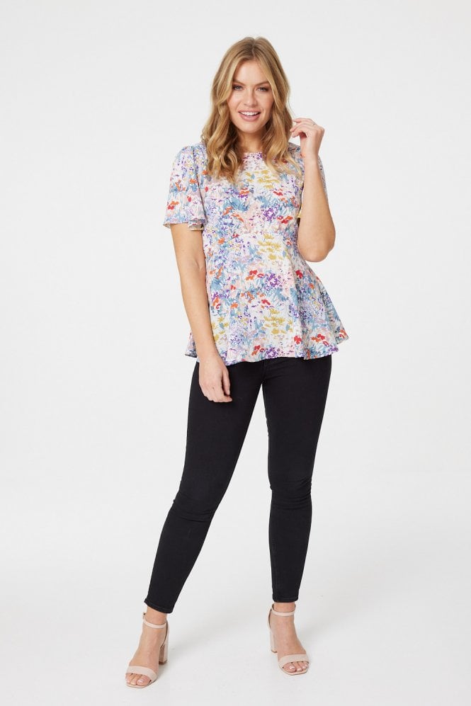 Floral Peplum Blouse In Blue