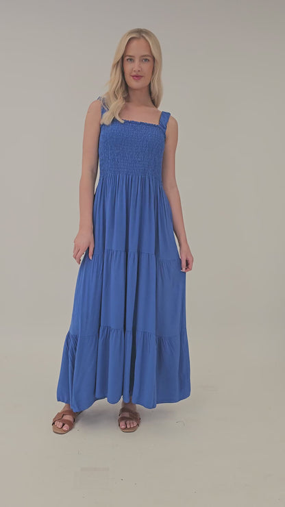 STRAP TIERED SHIRRED DRESS