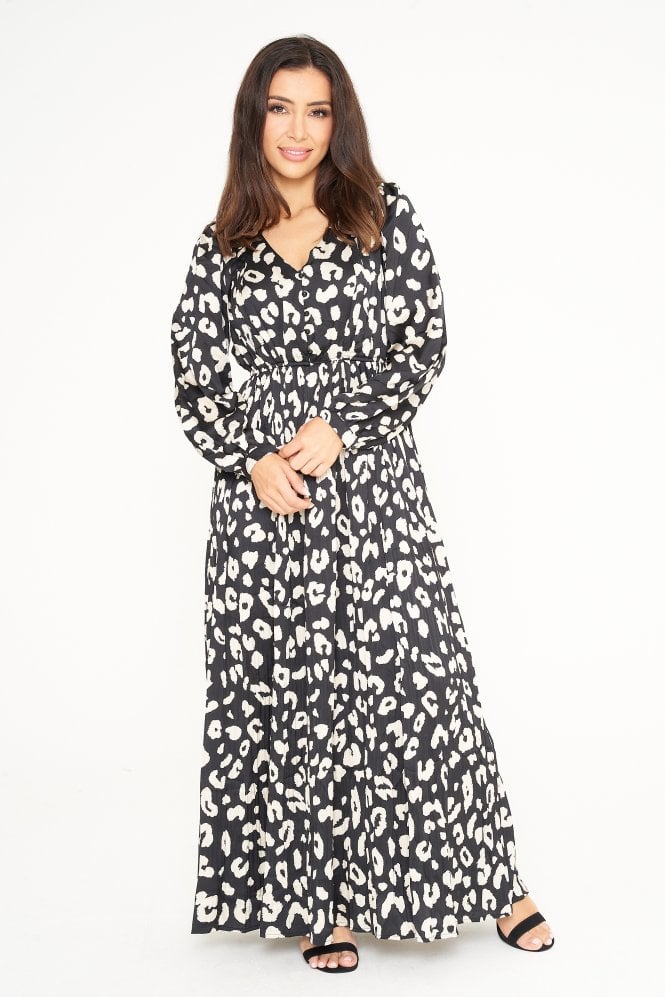 Printed V-Neck Button Up Maxi Dress