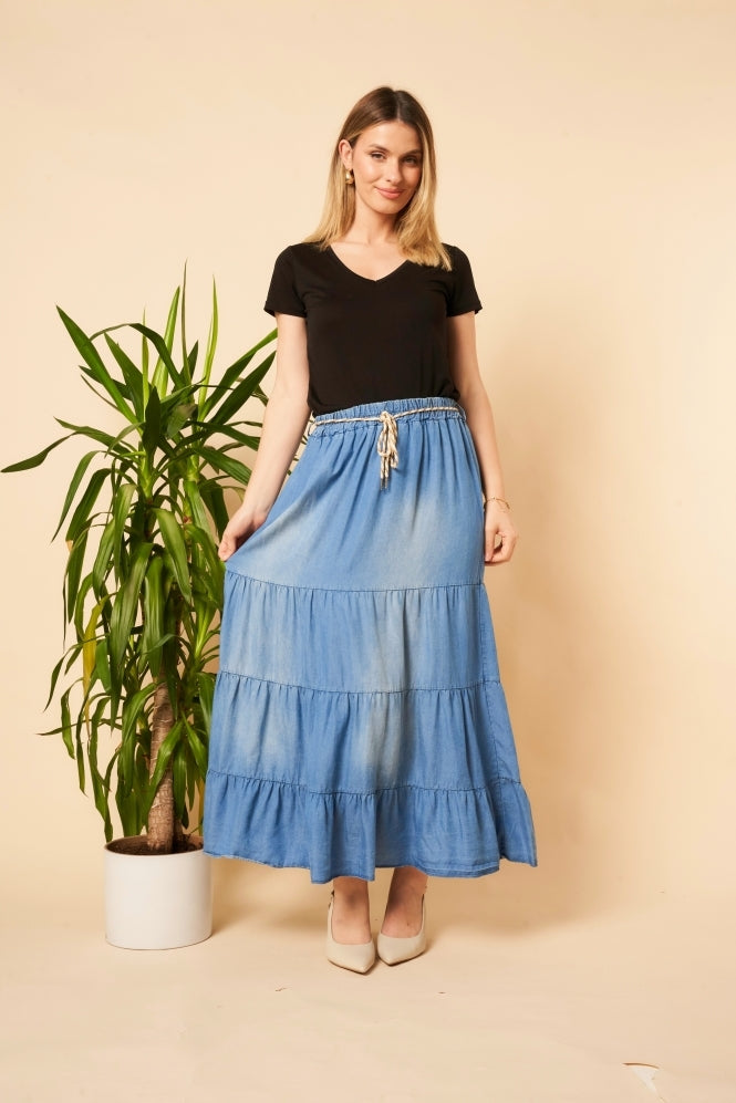 Tencell Pannel Skirt with Belt