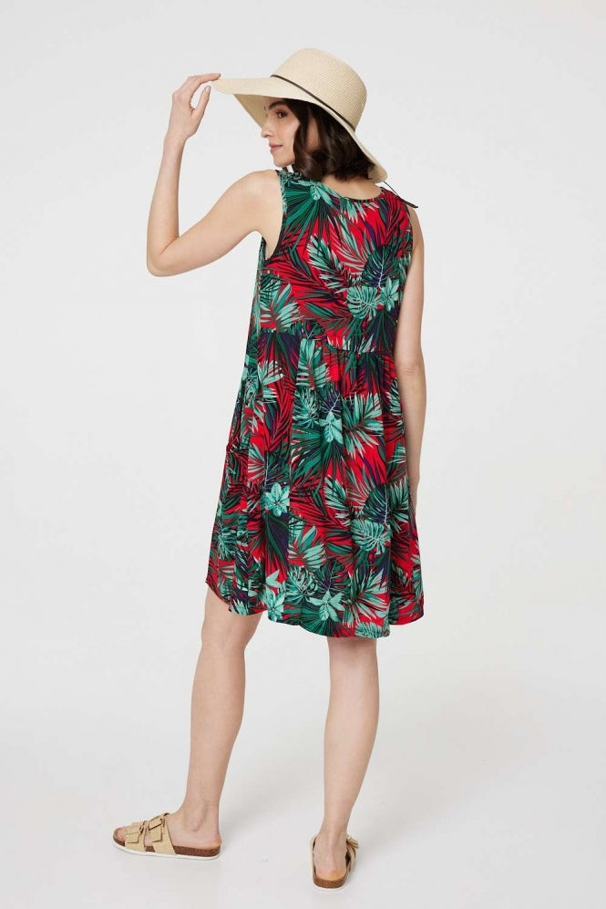 Tropical Print Sleeveless Short Dress