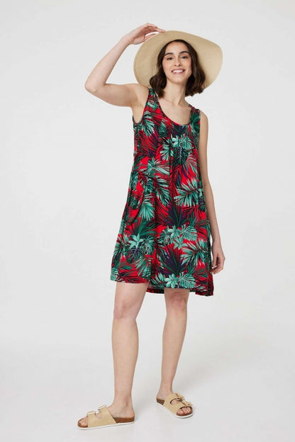 Tropical Print Sleeveless Short Dress